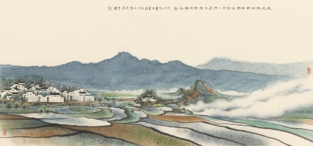 <h2>烟村倚江南</h2><p>作者：方骏（1943-2020）</p><p>创作年代：2008年</p><p>规格：56.28cm×120.4cm</p><p>品类：中国画</p>